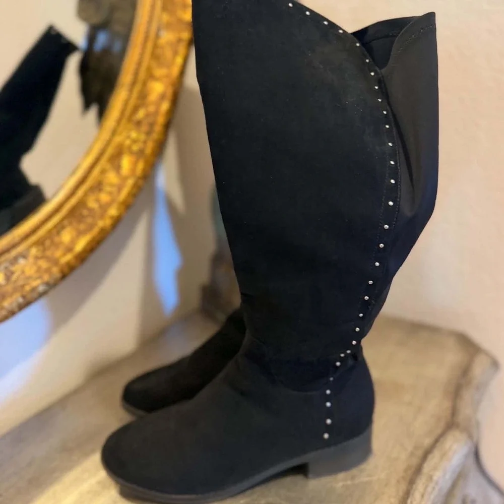 Lane Bryant Womens Black Faux Suede Studded Tall Over The Knee Boots Size 8